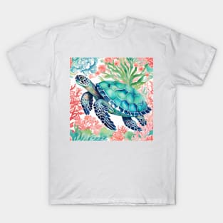 Turtle in a coral reef watercolor T-Shirt